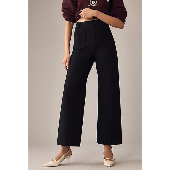Maeve By Anthropologie The Colette Cropped Wide Leg Pants Black Womens 31T NWT - Picture 1 of 12